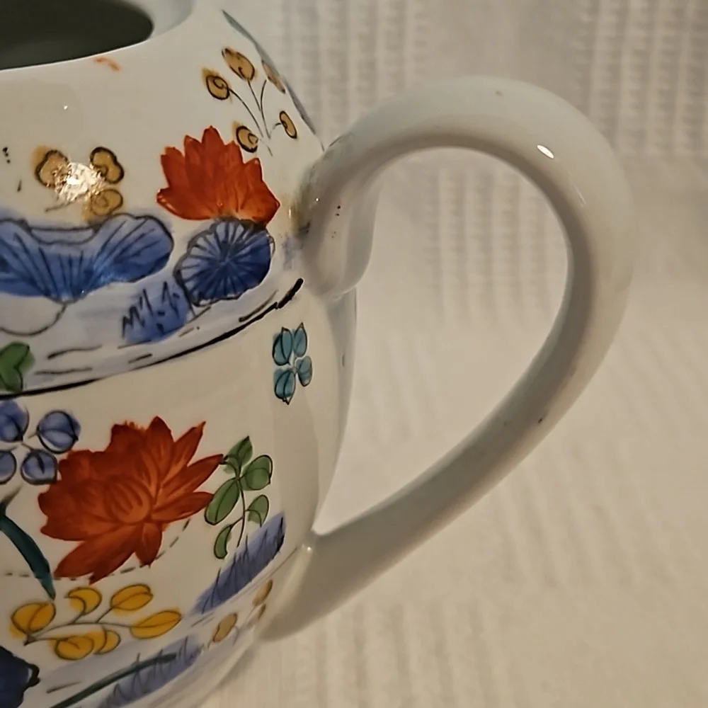 Vintage Williams Sonoma Grande Cuisine Ceramic Teapot Asian Floral Motif